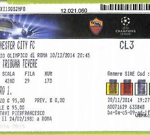 C1496- Old 2014 FOOTBALL MATCH TICKET ROME VS MANCHESTER CITY