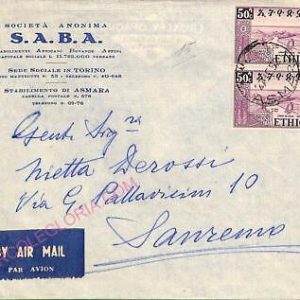 ad5830 - ETHIOPIA - POSTAL HISTORY -  Airmail COVER to ITALY  1952