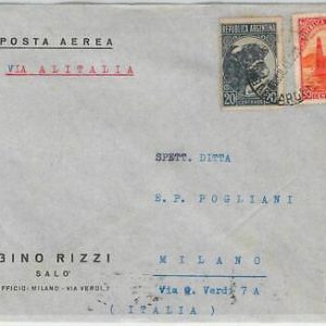 57969  -  ARGENTINA - POSTAL HISTORY: AIRMAIL COVER to ITALY 1949 via ALITALIA