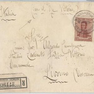 57978  -  ARGENTINA - POSTAL HISTORY: REGISTERED COVER to ITALY  1922