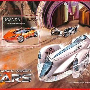 A3161- UGANDA, ERRORE MISSPERF Foglio ricordo: 2012 Futuristic Cars, Lotus,...