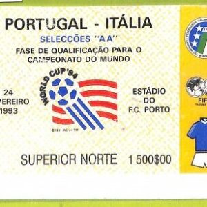 C1725- Vecchio BIGLIETTO PARTITA CALCIO 1993 PORTUGAL VS ITALIA