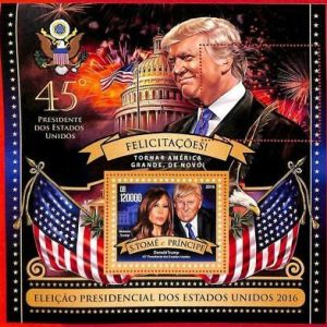 A3403- SAO TOME & PRINCIPE ERROR MISSPERF: 2016 Trump, Melania, Flagge des...