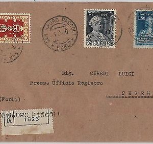 ITALIA REPUBBLICA - Sassone 612 + 615 + 594 su  BUSTA RACCOMANDATA - MUSIC 1950