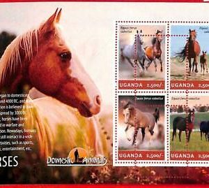 A3166 - UGANDA, ERROR MISSPERF, Miniatura hoja: 2014, Caballos, Animales...
