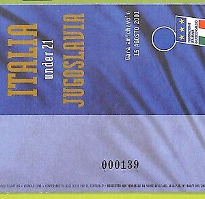 C1742- Vecchio BIGLIETTO PARTITA CALCIO 2001  ITALIA VS JUGOSLAVIA