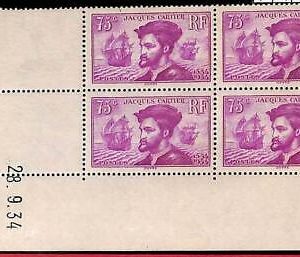 94845a - FRANCE - STAMPS -  Yvert #  296 - CORNER block of 4  COIN DATEE Boats