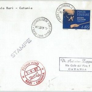 72137 - ITALIA storia postale - PRIMI VOLI - PELLEGRINI 6621AD   BARI - Catania