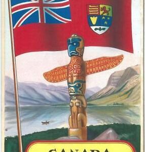71184 -  ITALY  - HAND PAINTED card by ZSOLT - CANADA  Native TOTEM pole - Flags