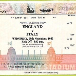 C1751- Vecchio BIGLIETTO PARTITA CALCIO 1989 ENGLAND VS  ITALIA