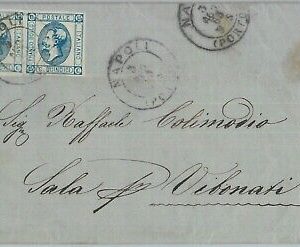 82456 - REGNO - STORIA POSTALE Sass 13 COPPIA  su BUSTA da NAPOLI 03.08.1863