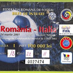 C1766- Vecchio BIGLIETTO PARTITA CALCIO 2001 ROMANIA VS ITALIA