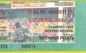 C1795- Vecchio BIGLIETTO PARTITA CALCIO 1993 ITALIA VS UNCHERIA