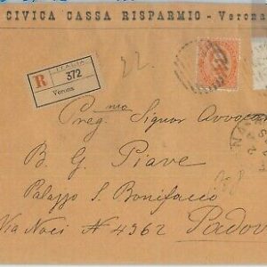 82498 - REGNO - STORIA POSTALE - UMBERTO Sass 39 + 42 su BUSTA RACCOMANDATA