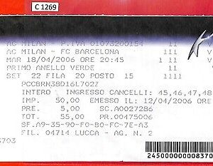 C1269 -  BIGLIETTO PARTITA CALCIO Fútbol - 2005/05  MILAN AC vs BARCELONA