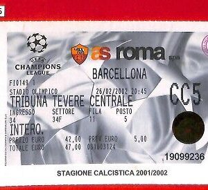 C1416 -  BIGLIETTO PARTITA CALCIO Fútbol - 2001/02  AS ROMA  vs BARCELONA