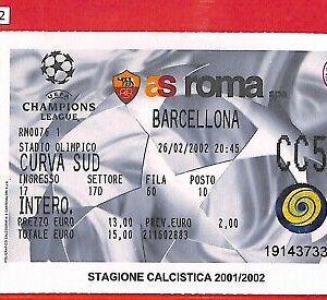 C1422 -  BIGLIETTO PARTITA CALCIO Fútbol - 2001/02  AS ROMA  vs BARCELONA