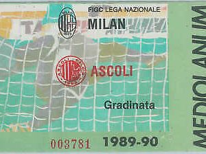 C0014 - Vecchio  BIGLIETTO PARTITA CALCIO - 1989 / 1990 :  MILAN - ASCOLI