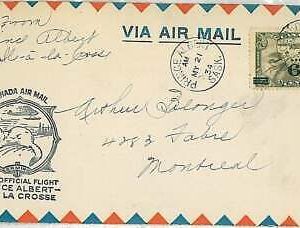 x0252 - CANADA - POSTAL HISTORY - 1st FLIGHT COVER:  Prince ALBERT - ILE LA CROS