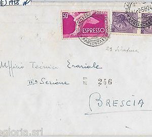57145 - REPUBBLICA - STORIA POSTALE: ESPRESSI + SIRACUSANA su BUSTA 1958