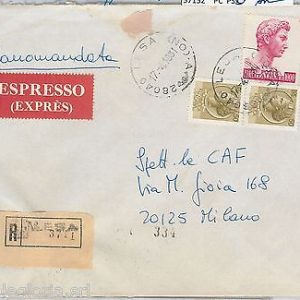 57152 - REPUBBLICA - STORIA POSTALE : SIRACUSANA su  BUSTA RACCOMANDATA Espresso