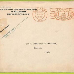 ZA1355 - USA - POSTAL HISTORY - Cover to Italy via STEAMER Olympic  - 1922