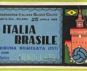 C1822- Vecchio BIGLIETTO PARTITA CALCIO 1956 ITALIA VS BRASILE