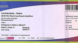 C1837- Vecchio BIGLIETTO PARTITA CALCIO 2016 LIECHTENSTEIN VS ITALIEN