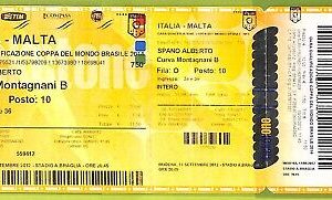 C1842- Vecchio BIGLIETTO PARTITA CALCIO 2012 ITALIA VS MALTA