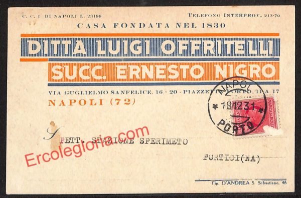 ah3683 - STORIA POSTALE - Napoli Città - Ditta Luigi Offritelli