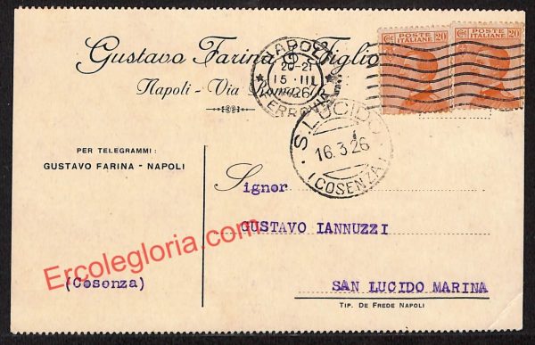 ah3684 - STORIA POSTALE - Napoli Città - Gustavo Farina Figlio
