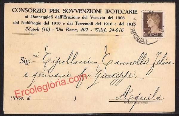 ah3687 - STORIA POSTALE - Napoli Città - Consorzio per Sovvenzioni Ipotecarie