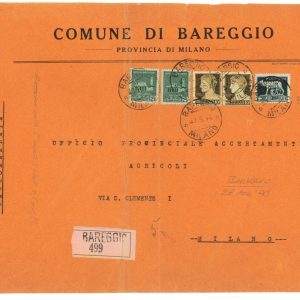 P2482 - ITALIA RSI ,  28.8.1944 RACCOMANDATA SU BUSTONE, DA BAREGGIO A MILANO,