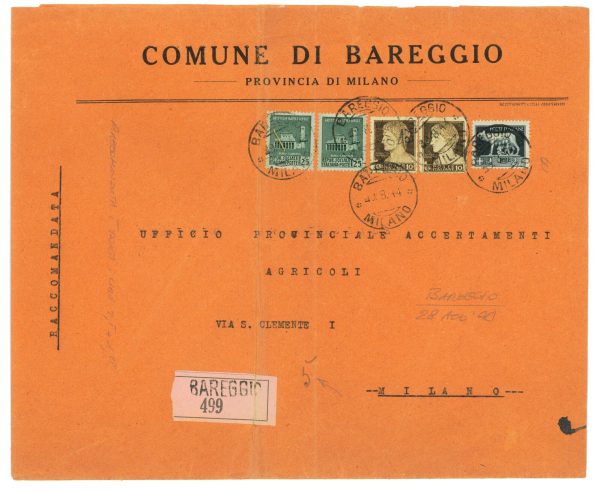 P2482 - ITALIA RSI ,  28.8.1944 RACCOMANDATA SU BUSTONE, DA BAREGGIO A MILANO,