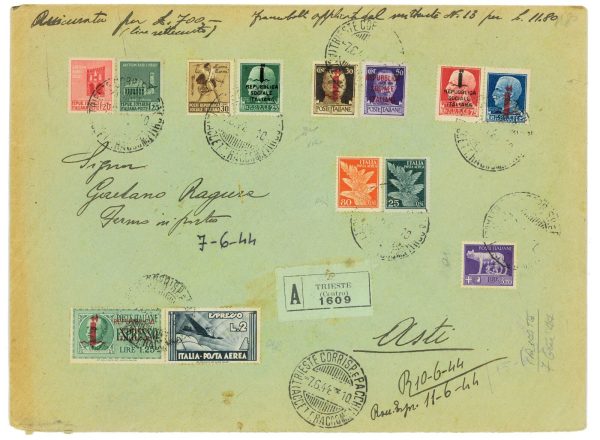 P2483 - ITALIA RSI , 7.6.1944 BUSTONE RACCOMANDATO DA TRIESTE AD ASTI, MISTA,