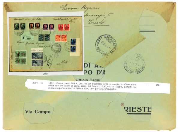 P2483 - ITALIA RSI , 7.6.1944 BUSTONE RACCOMANDATO DA TRIESTE AD ASTI, MISTA, - immagine 2