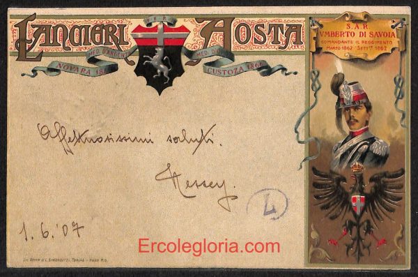 ad9866 - CARTOLINA  D'EPOCA ILLUSTARTA - Aosta Città -  Lancieri di AOSTA   1907