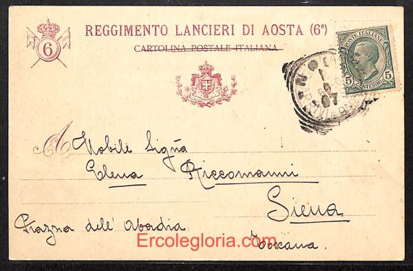 ad9866 - CARTOLINA  D'EPOCA ILLUSTARTA - Aosta Città -  Lancieri di AOSTA   1907 - immagine 2