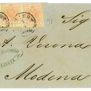P2852 - AUSTRIA, 3 KREUZER HAND PAPER X 3 FROM TRIEST TO VERONA, 1857
