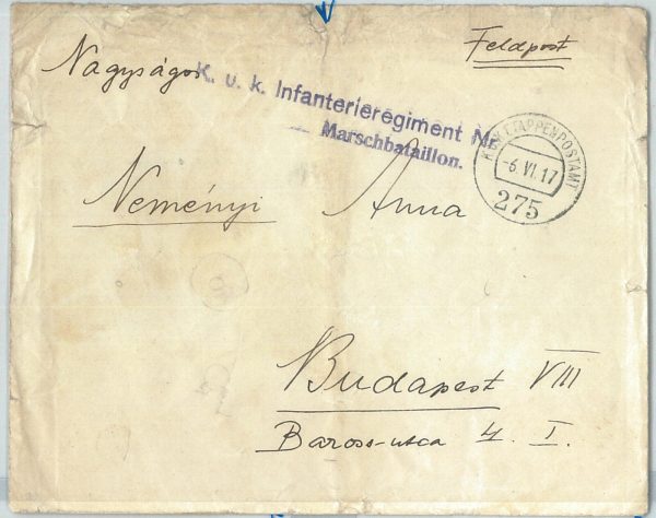70008 - HUNGARY - POSTAL HISTORY  - FELDPOST Field Mail Cover  1917