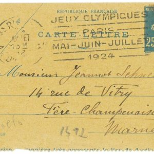 P3511 -OLYMPIC GAMES PARIS 1924.   29.7.24, (24 UPSIDE DOWN!!) 25CT. LETTER CARD