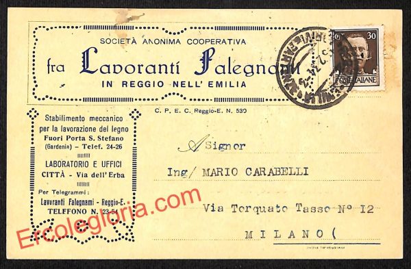ah9799 - STORIA POSTALE - Reggio Emilia Città - Lavoranti Falegnami