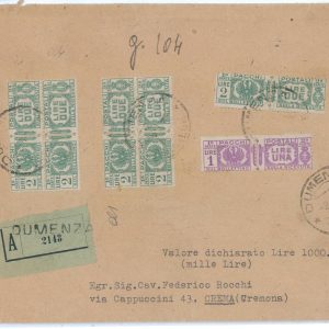P2487 - ITALIA RSI 8.1.1945 LETTERA RACCOMANDATA AFFRANCATA CON PACCHI POSTALI