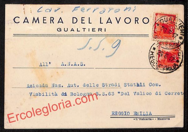 ah9871 - STORIA POSTALE - Reggio Emilia Provincia - Gualtieri