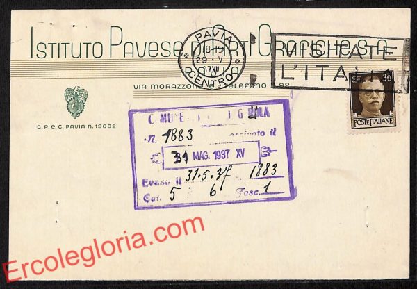 ah5955 - STORIA POSTALE - Pavia Città - Istituto Pavese di Arti Grafiche S. A.