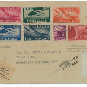 P2494 - ITALIA REPUBBLICA , SASSONE PA 126/30 PER GLI STATI UNITI 9.4.1946