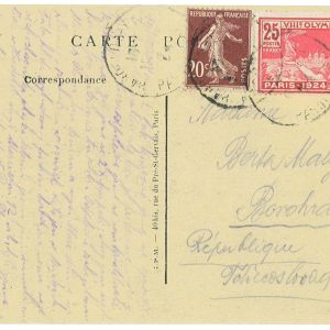 P3515 - OLYMPIC GAMES PARIS 1924 ,  14.7.24 MIXED FRANKING TO CZECOSLOVAKIA,