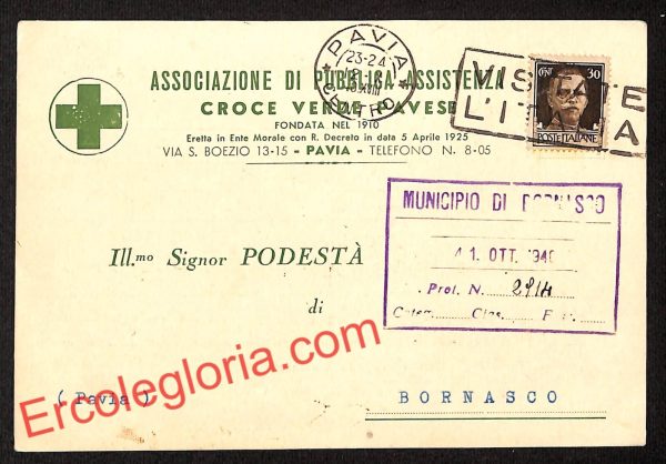 ah5960 - STORIA POSTALE - Pavia Città - Croce Verde Pavese
