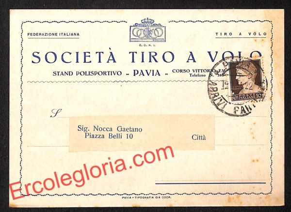 ah5969 - STORIA POSTALE - Pavia Città - Società Tiro a Volo