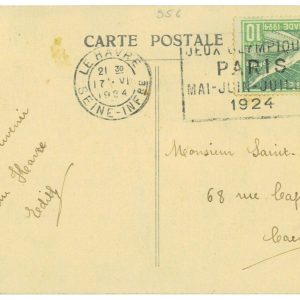 P3516 -OLYMPIC GAMES PARIS 1924,  17.6.24, LE HAVRE SLOGAN CANCEL (RARE) 10 CENT